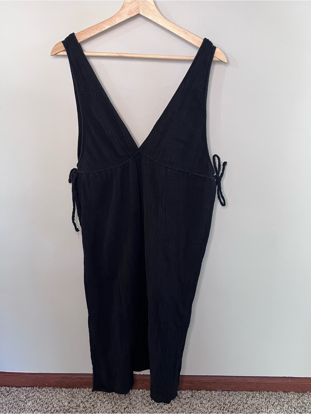 Shade & Shore Black Cotton Gauze Swim Cover Up Dress‎ Side Tie Small